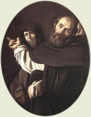 Thomas d'Aquin et Pierre Martyr (Caravaggio, «Madonna del Rosario», Kunsthistorisches Museum, Wien)