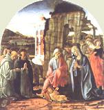 Thomas de Aquino adorans Christum in sua Nativitate a Francesco di Giorgio Martini depictus