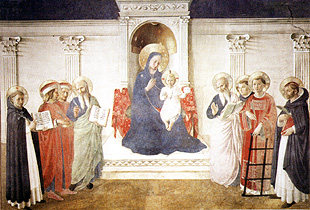 Thomas de Aquino iuxta S. Marcum et S. Laurentium a Beato Angelico depictus («Madonna delle ombre», Museo di San Marco, Firenze)